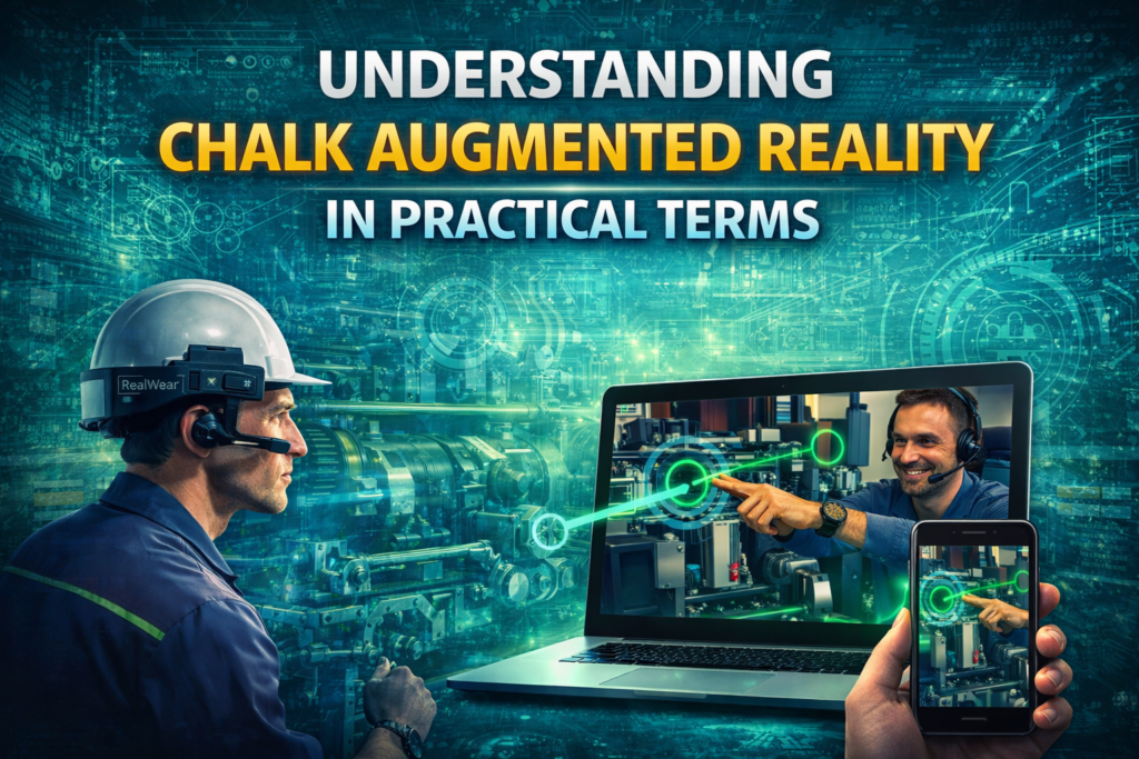 Understanding chalk augmented reality with Vuforia Chalk showing technician and expert collaboration using AR remote assistance and real-time annotations on industrial equipment