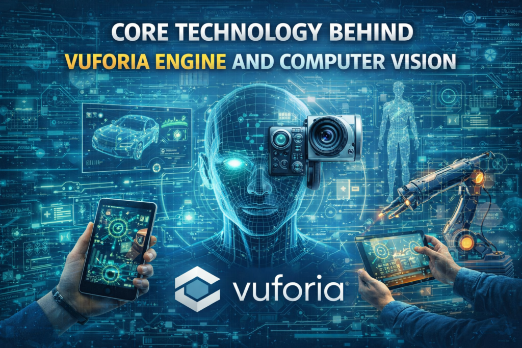 Vuforia Engine and computer vision technology powering augmented reality with real-time object tracking and digital overlays in industrial environment